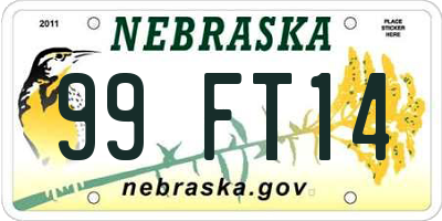 NE license plate 99FT14