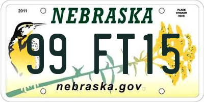 NE license plate 99FT15