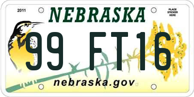 NE license plate 99FT16