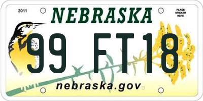 NE license plate 99FT18