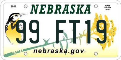 NE license plate 99FT19