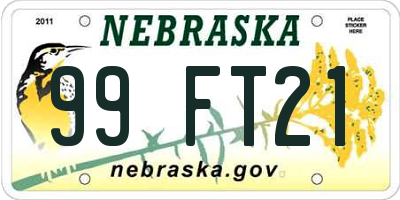 NE license plate 99FT21