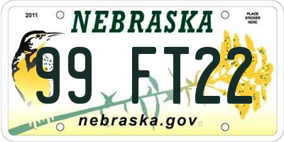 NE license plate 99FT22