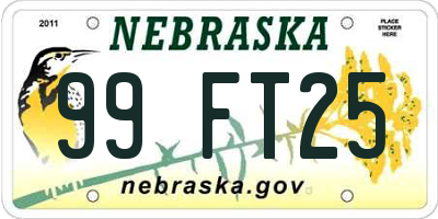 NE license plate 99FT25