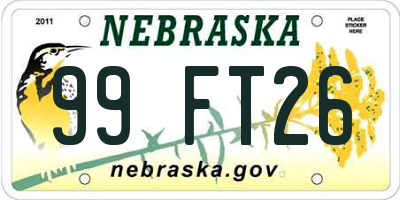 NE license plate 99FT26