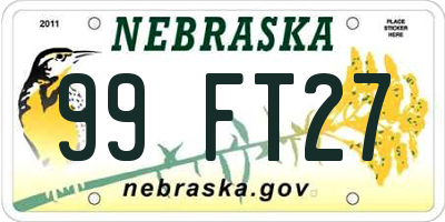NE license plate 99FT27