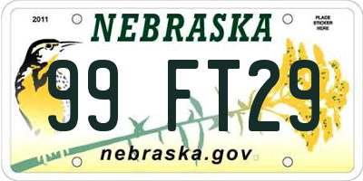 NE license plate 99FT29