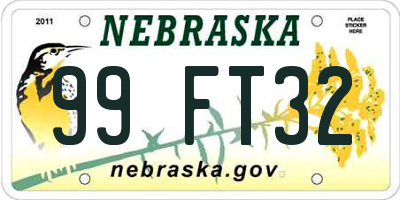 NE license plate 99FT32