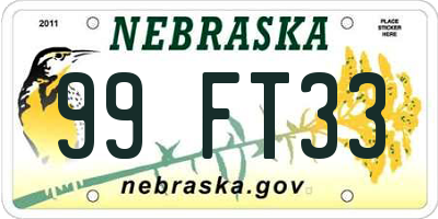 NE license plate 99FT33