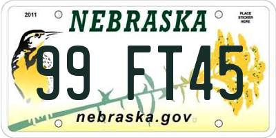 NE license plate 99FT45