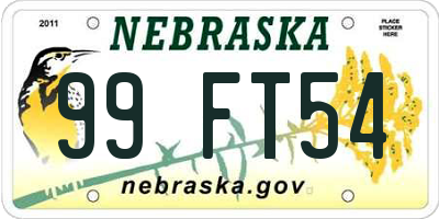 NE license plate 99FT54