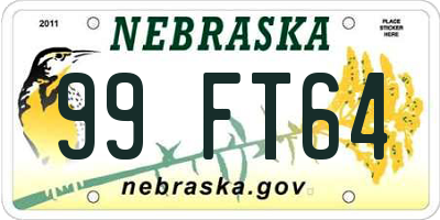 NE license plate 99FT64