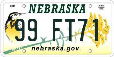 NE license plate 99FT71