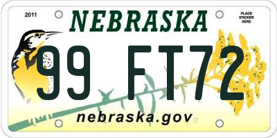 NE license plate 99FT72