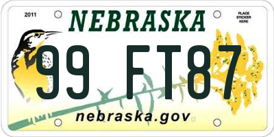 NE license plate 99FT87