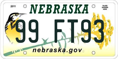 NE license plate 99FT93