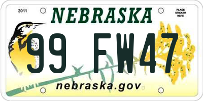 NE license plate 99FW47