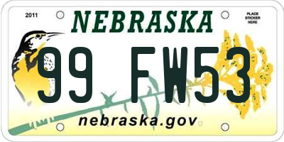 NE license plate 99FW53