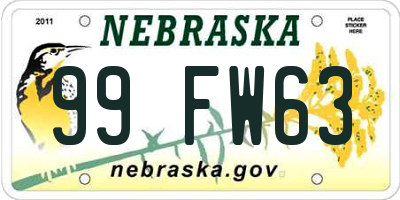NE license plate 99FW63
