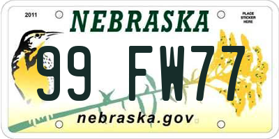 NE license plate 99FW77
