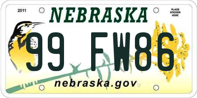 NE license plate 99FW86