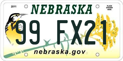 NE license plate 99FX21