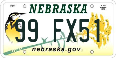NE license plate 99FX51