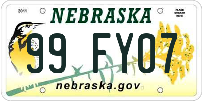 NE license plate 99FY07