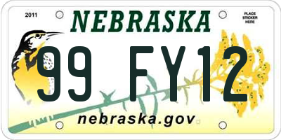 NE license plate 99FY12