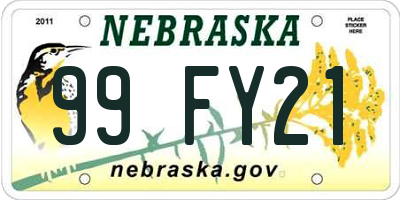 NE license plate 99FY21