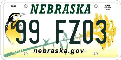 NE license plate 99FZ03