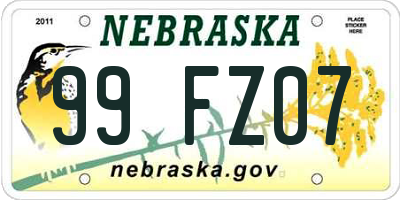 NE license plate 99FZ07