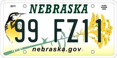 NE license plate 99FZ11