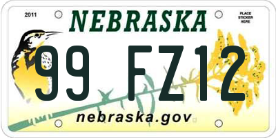 NE license plate 99FZ12