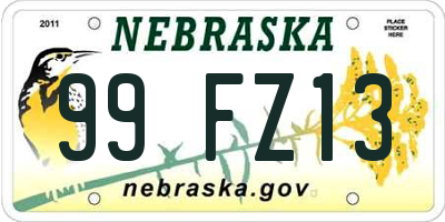 NE license plate 99FZ13