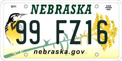 NE license plate 99FZ16