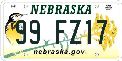 NE license plate 99FZ17