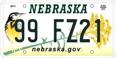 NE license plate 99FZ21