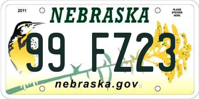 NE license plate 99FZ23