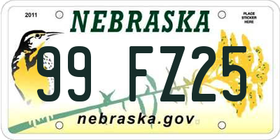 NE license plate 99FZ25