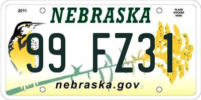 NE license plate 99FZ31