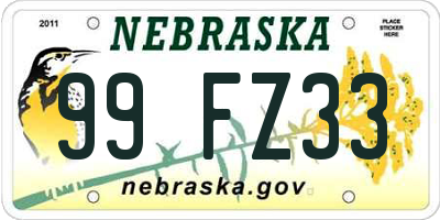 NE license plate 99FZ33