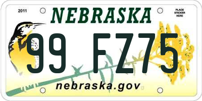 NE license plate 99FZ75