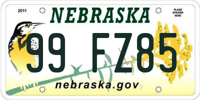 NE license plate 99FZ85