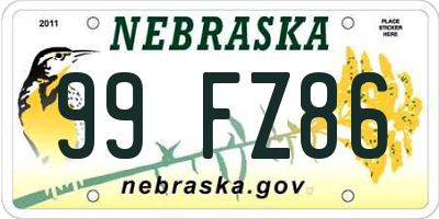 NE license plate 99FZ86