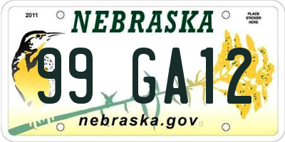 NE license plate 99GA12