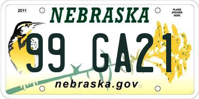 NE license plate 99GA21