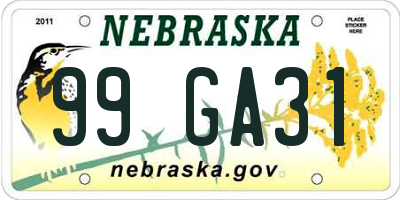 NE license plate 99GA31