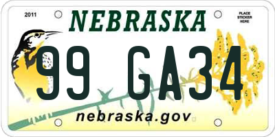 NE license plate 99GA34