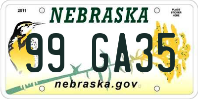 NE license plate 99GA35